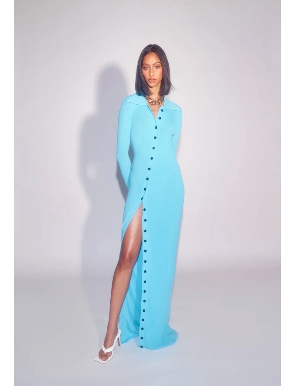 Fumi The Label Turquoise Long-Sleeve Button-Down Maxi Dress